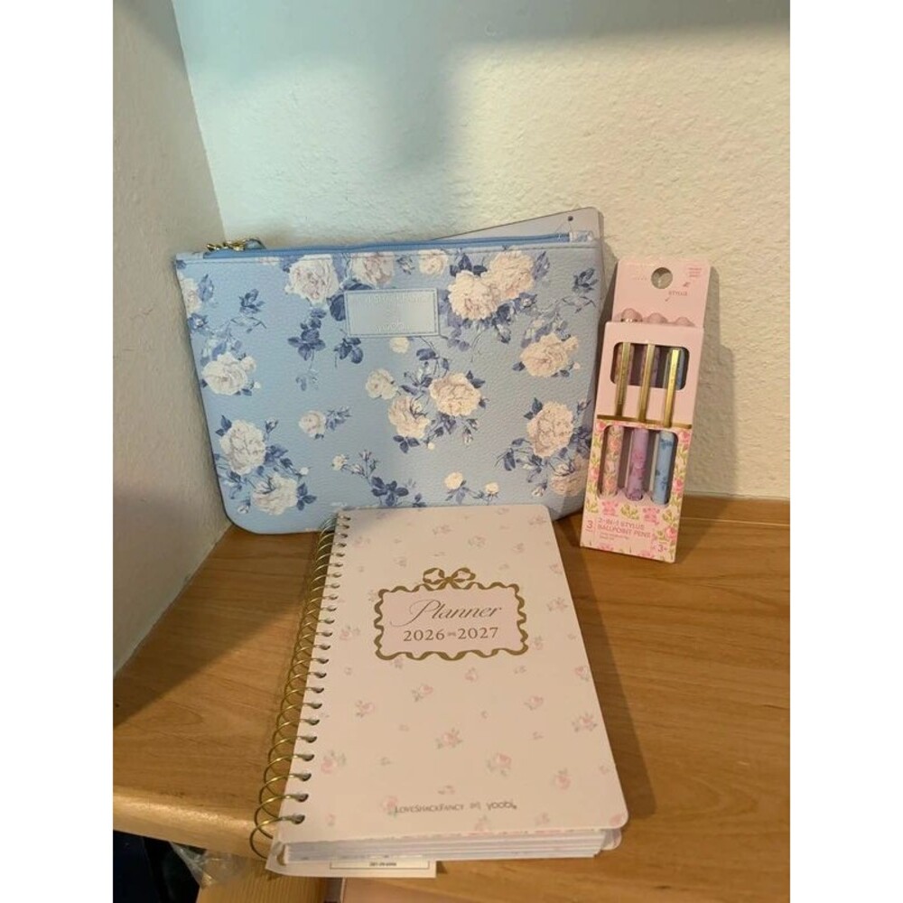 LoveShackFancy x Yoobi Stationery Bundle – Planner, Pouch & Stylus Pens NWT